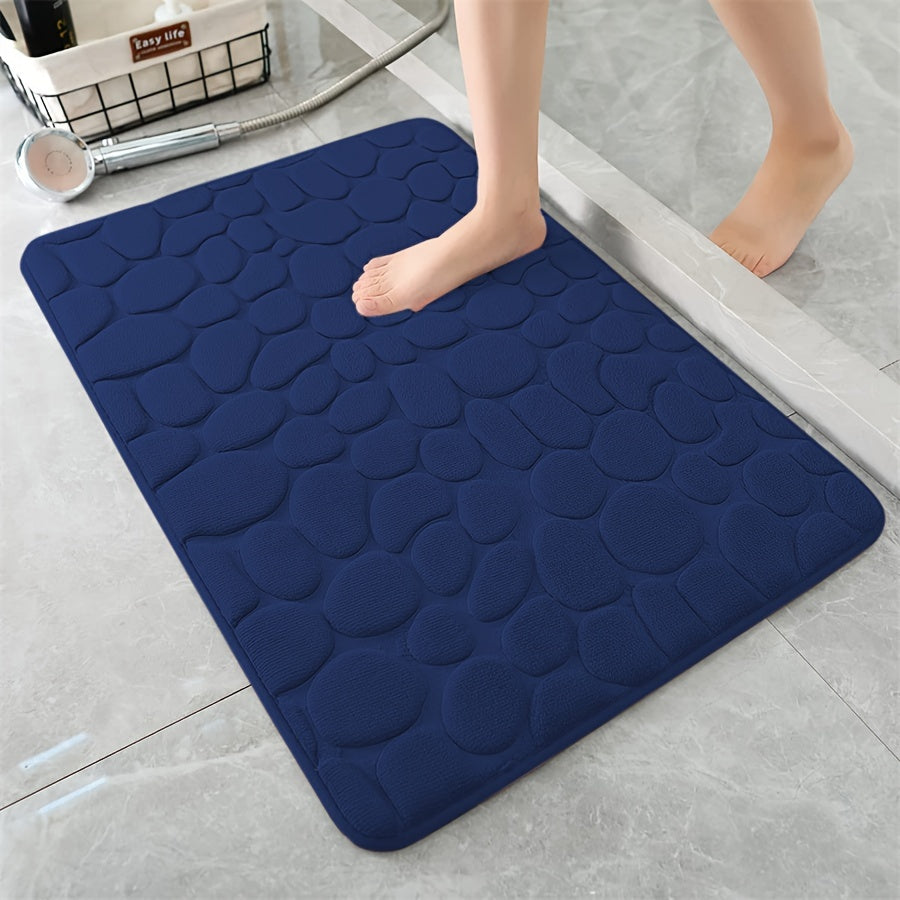 Bath Mat Non-Slip Embossed Pebble Pattern 59.94x39.88cm Absorbent Polyester