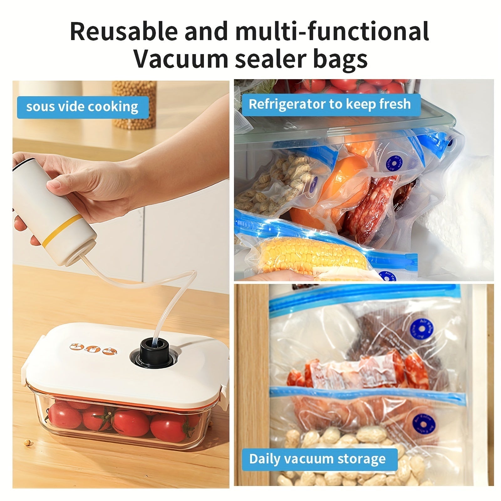 20pcs Food Vacuum Sealing Bags Set with Handheld Electric Vacuum Sealer