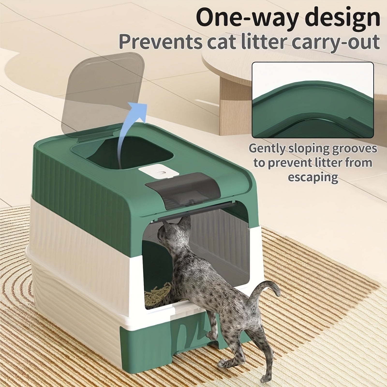 Large Polypropylene Cat Litter Box with Odor-Resistant Design Leak-Proof Top Entry and Easy-Clean Drawer