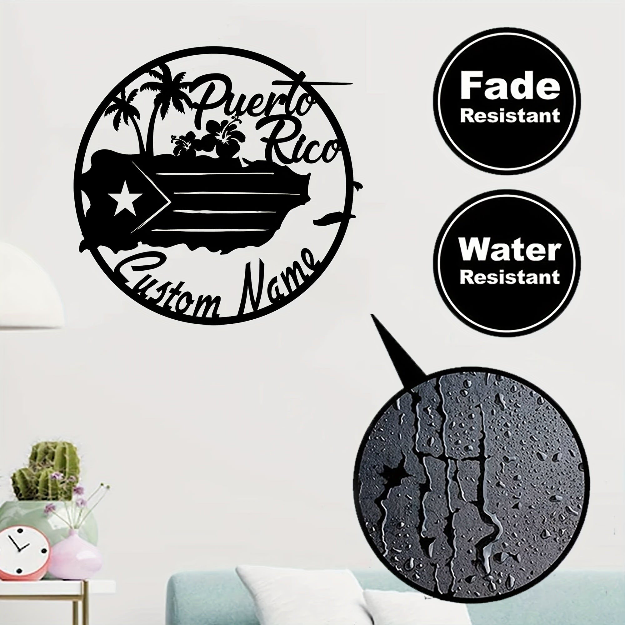 Personalized Puerto Rico Metal Wall Art Flag Decor Durable Sign for Home Room