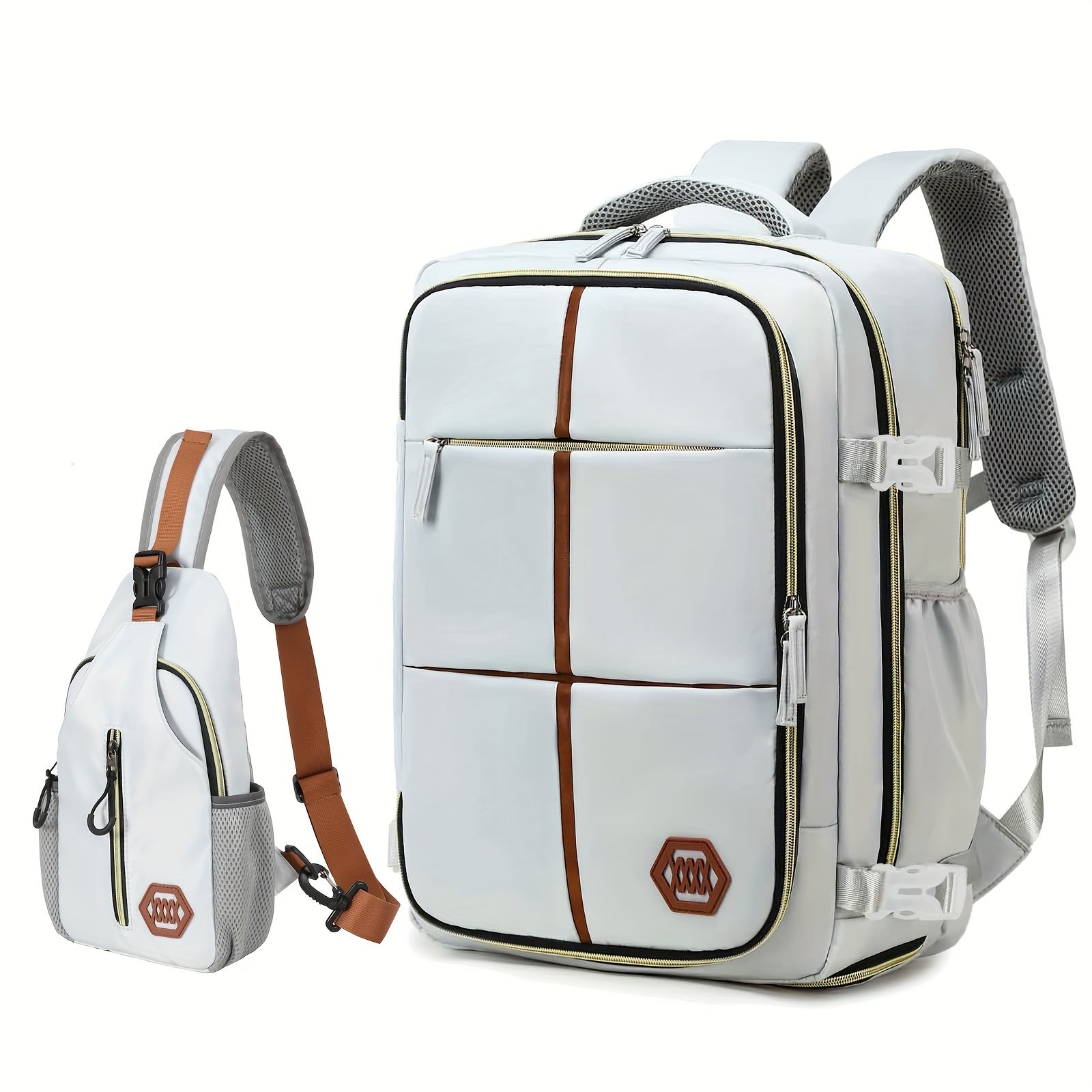 Unisex Travel Backpack with Shoe Compartment and Laptop Sleeve Polyester Grey