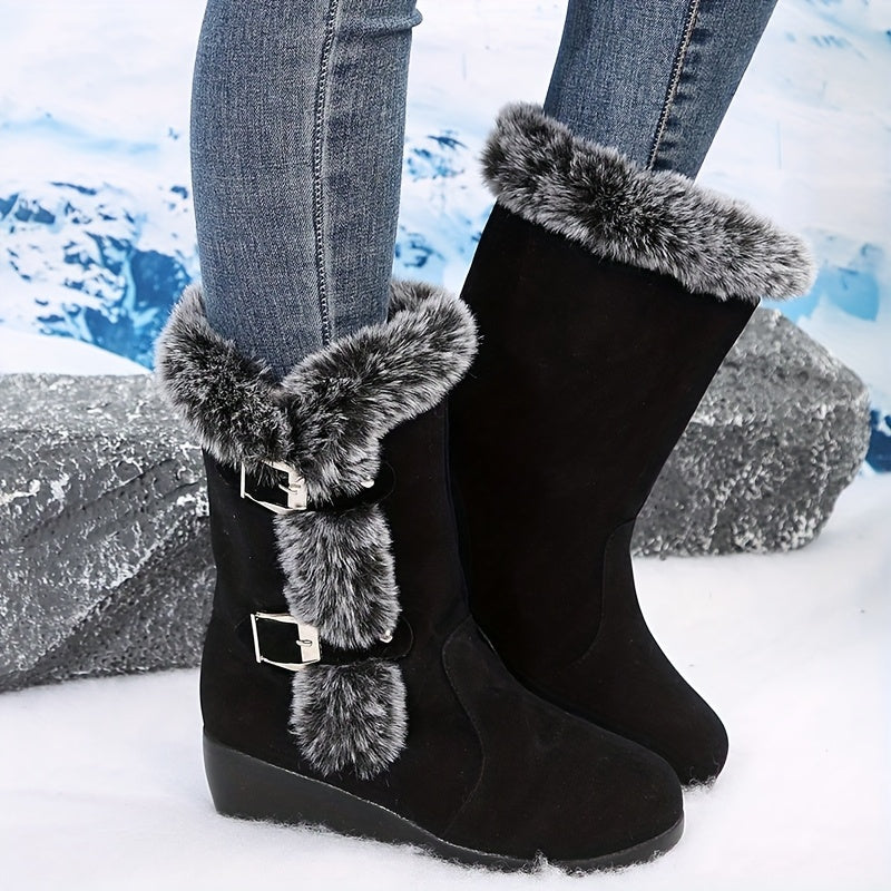 Women's Mid-Calf Leather Boots for Autumn Winter Casual Stylish