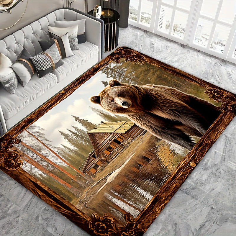 Brown Bear Pattern Floor Mats Rugs for Living Room Bedroom Kitchen Bathroom Non-Slip Indoor Outdoor
