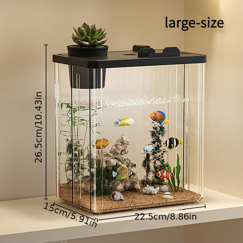 Square Acrylic Fish Bowl with Plant Holder for Desktop Aquascaping and Pet Fish Keeping