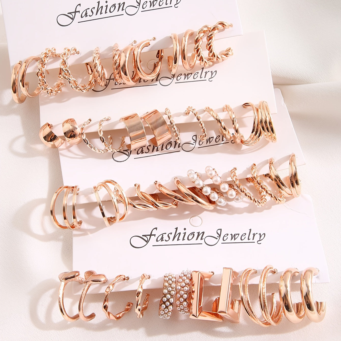 Women's Fashion Earrings Set 24/48 Pairs Heart Pearl Twisted Rope Zinc Alloy Stainless Steel Posts