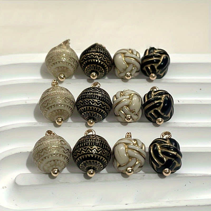 Set of 12 Vintage-Style Round Plastic Buttons with Gold Accents for Jewelry Making