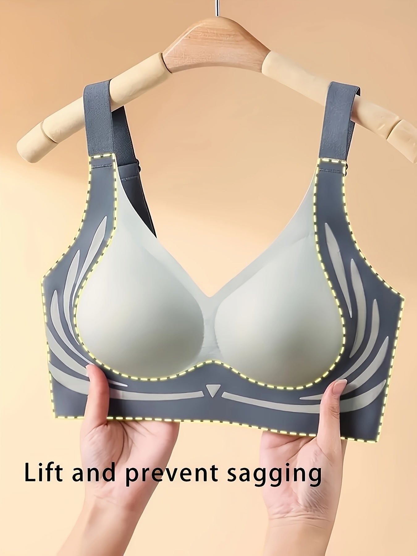 Women Cotton Wireless Bra Green Seamless Lifting Half-Cup Underwear Set