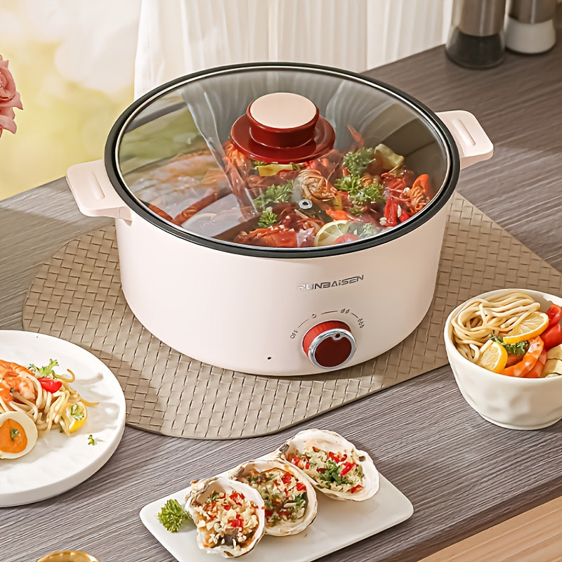 Multi-functional electric cooking pot with glass lid non-stick adjustable heat three-level fire anti-scald exterior wide diameter tall body for home cooking