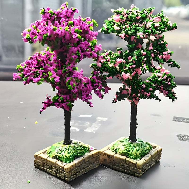 2 шт. миниатюрных искусственных цветочных деревьев из пластика для интерьера автомобиля/декора дома
