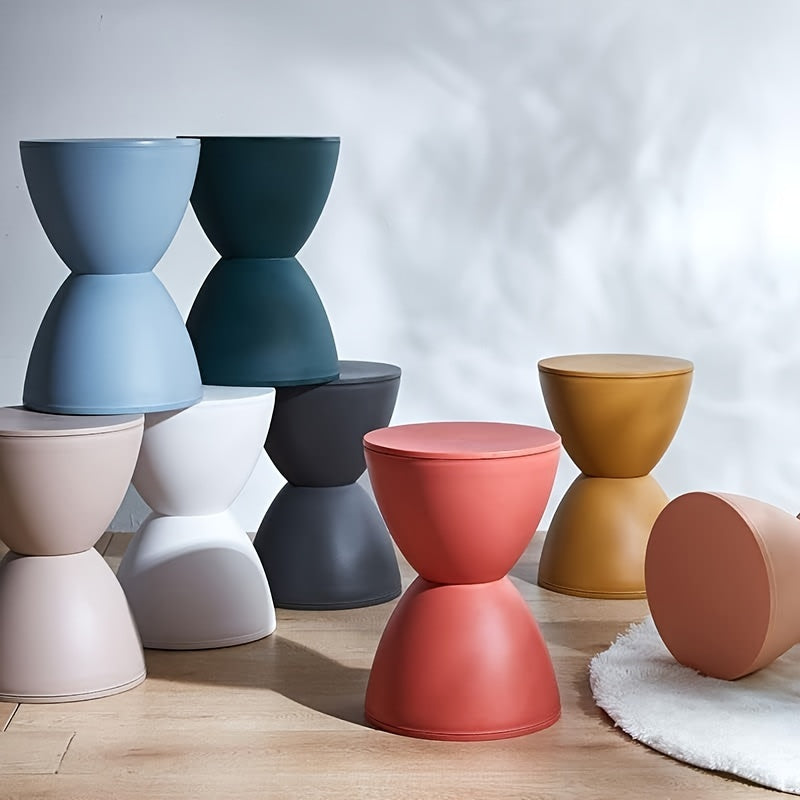 Taburete de acento moderno contemporáneo de plástico para pies, tocador, decoración