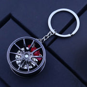 Unisex Zinc Alloy Car Wheel Hub Keychain Rotatable Key Ring Creative Gift