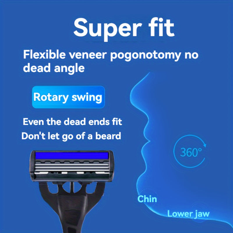 Men's Safety Razor with 3-Blade System, Metal Handle, Includes Replacement Blades