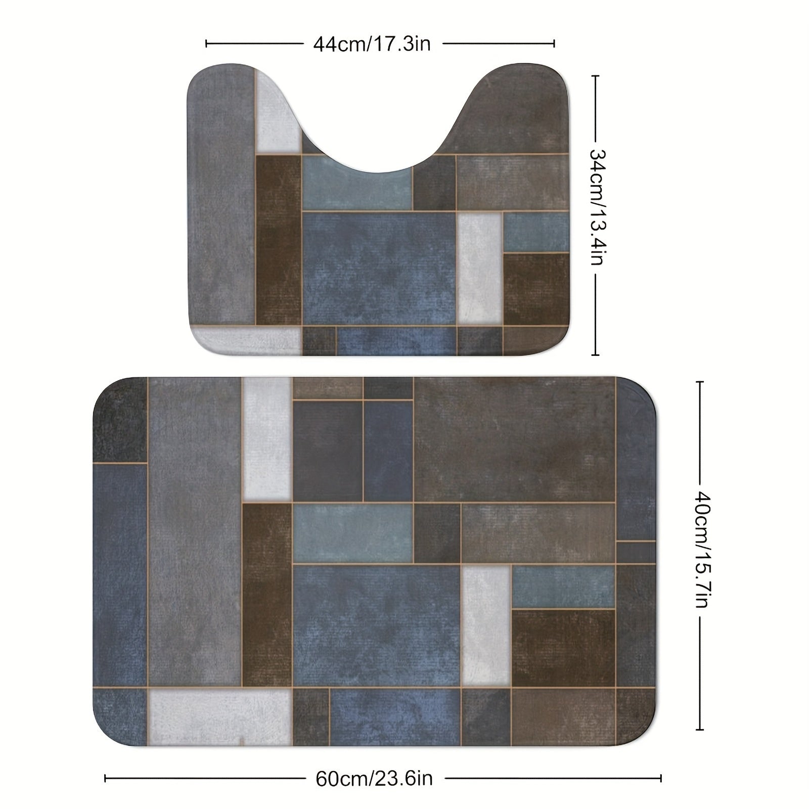 Set of 2 Microfiber Bathroom Rugs Non-Slip Absorbent Foam Bathtub and U-Shaped Mats