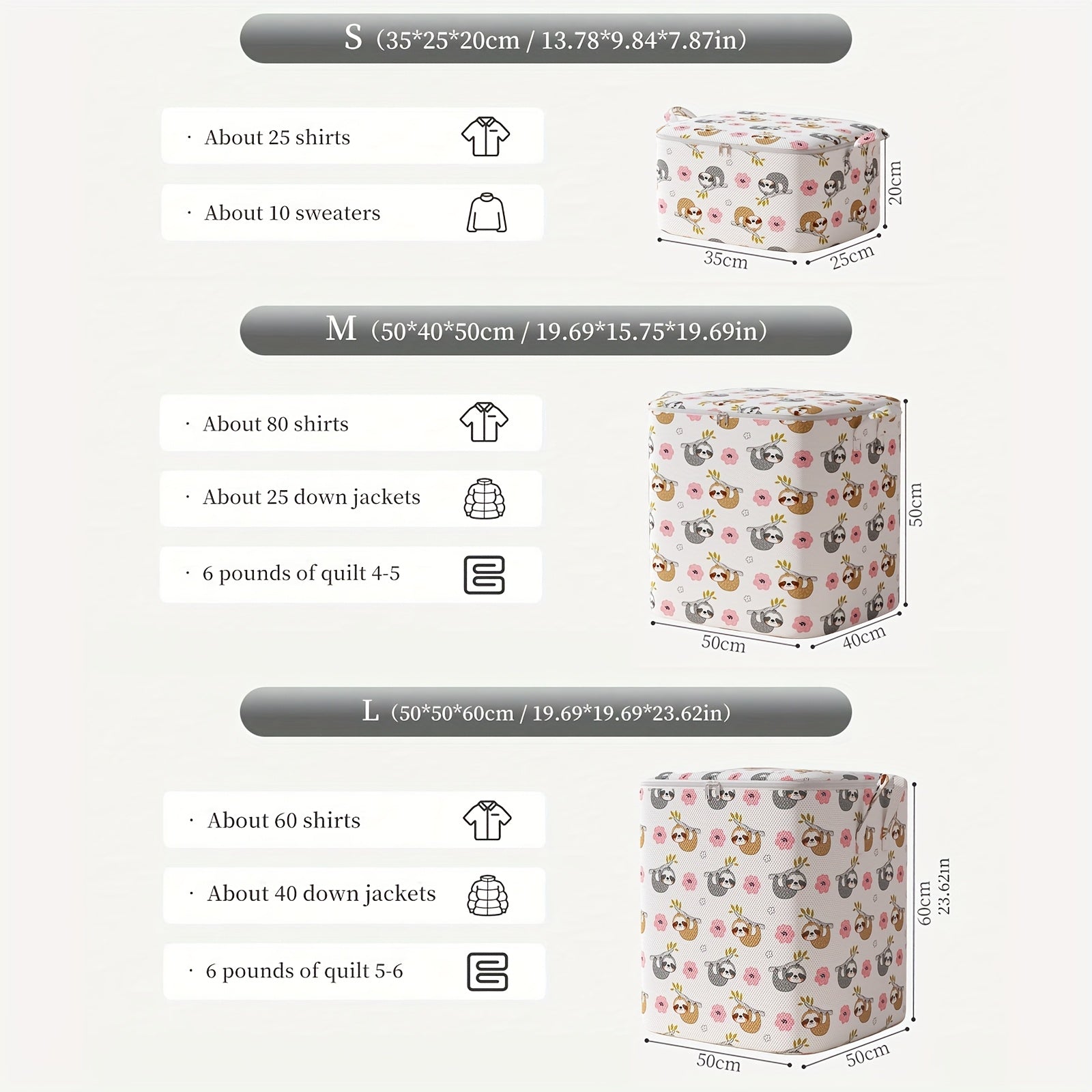 Большая складная сумка для хранения с узором ленивца для спальни, белья, шкафа