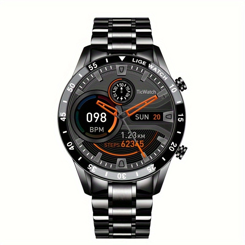 Men's Touch Screen Steel Band Waterproof Fitness Smartwatch for Sports and Activity