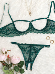 Women's Lace Satin Lingerie Set with Underwire and Adjustable Straps