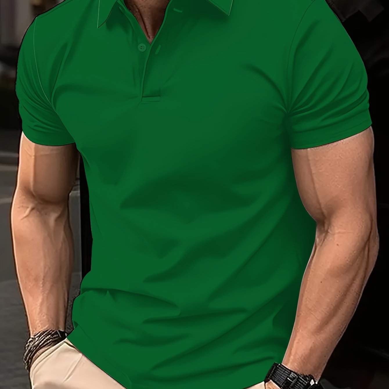 Camisa de manga corta para hombre en poliéster casual en negro, gris y blanco