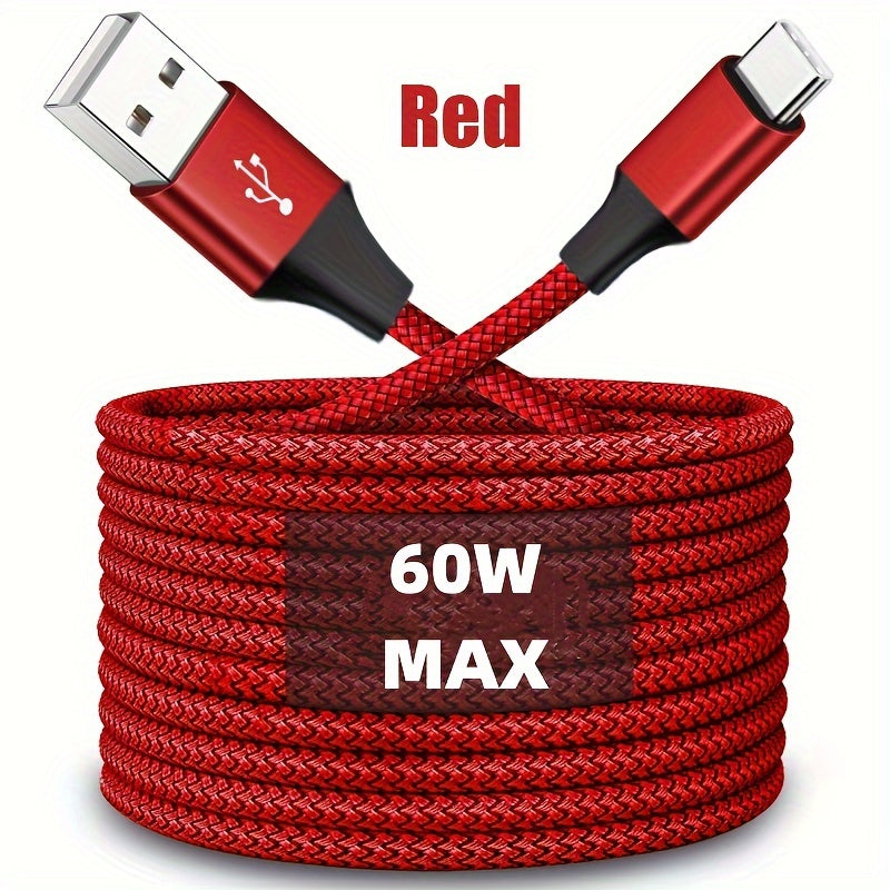USB-C Fast Charging Cable for Android Phones Nylon Fabric 50-80W Data Transfer