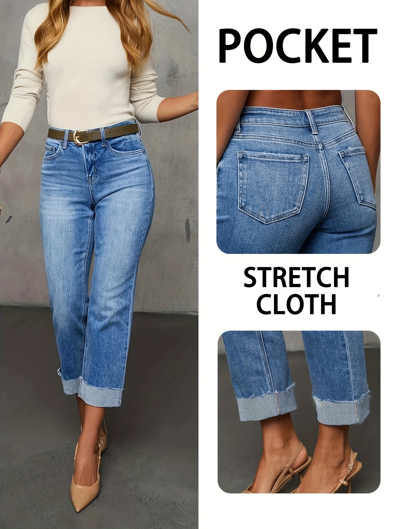 Women’s Slim-Fit Stretch Denim Capri Pants Light Blue Cropped Jeans