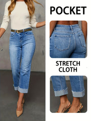 Women’s Slim-Fit Stretch Denim Capri Pants Light Blue Cropped Jeans