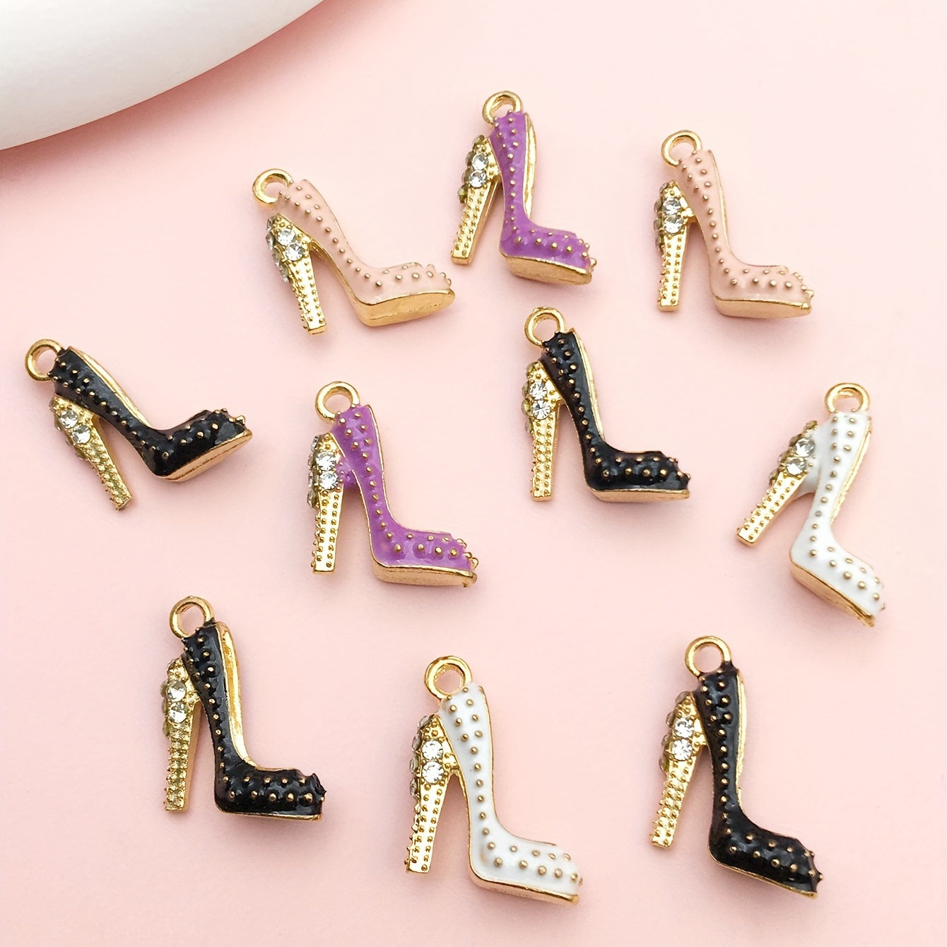 Pack of 10 Alloy Enamel High Heel Shoe Charms for Jewelry Making 18x14mm in 4 Colors