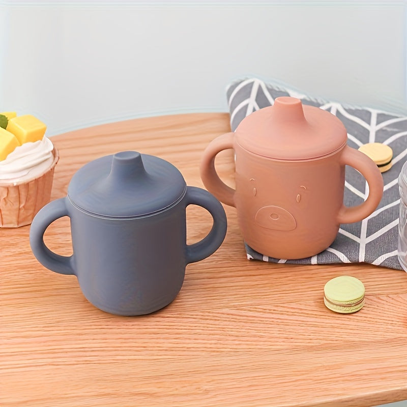 Children's Silicone Drinking Cup Double Handle Baby Food Water Bottle