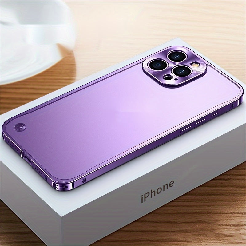 Seahorse Buckle Borderless Metal Phone Case for iPhone 11-15 Mini Plus Pro Max