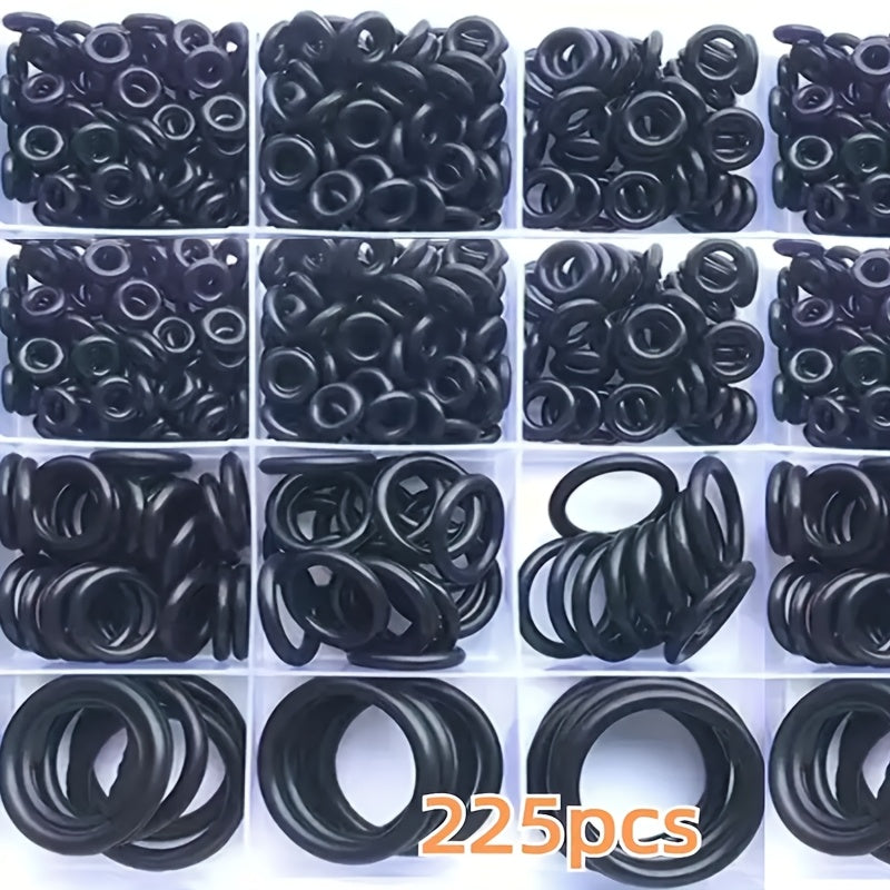 225pcs Rubber O-Ring Assortment Kit 18 Sizes Oil-Resistant Sealing Gaskets for Plumbing Automotive