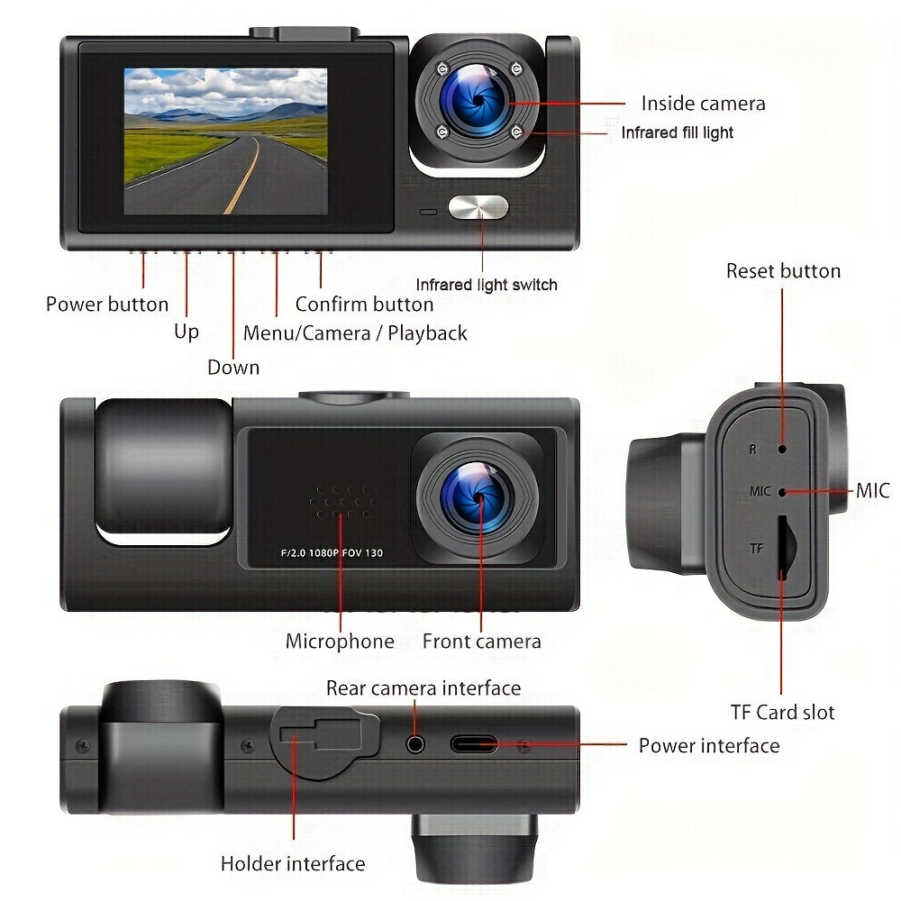 Car Dashboard Camera Night Vision 1080P Front Lens 480P Rear View Wide Angle