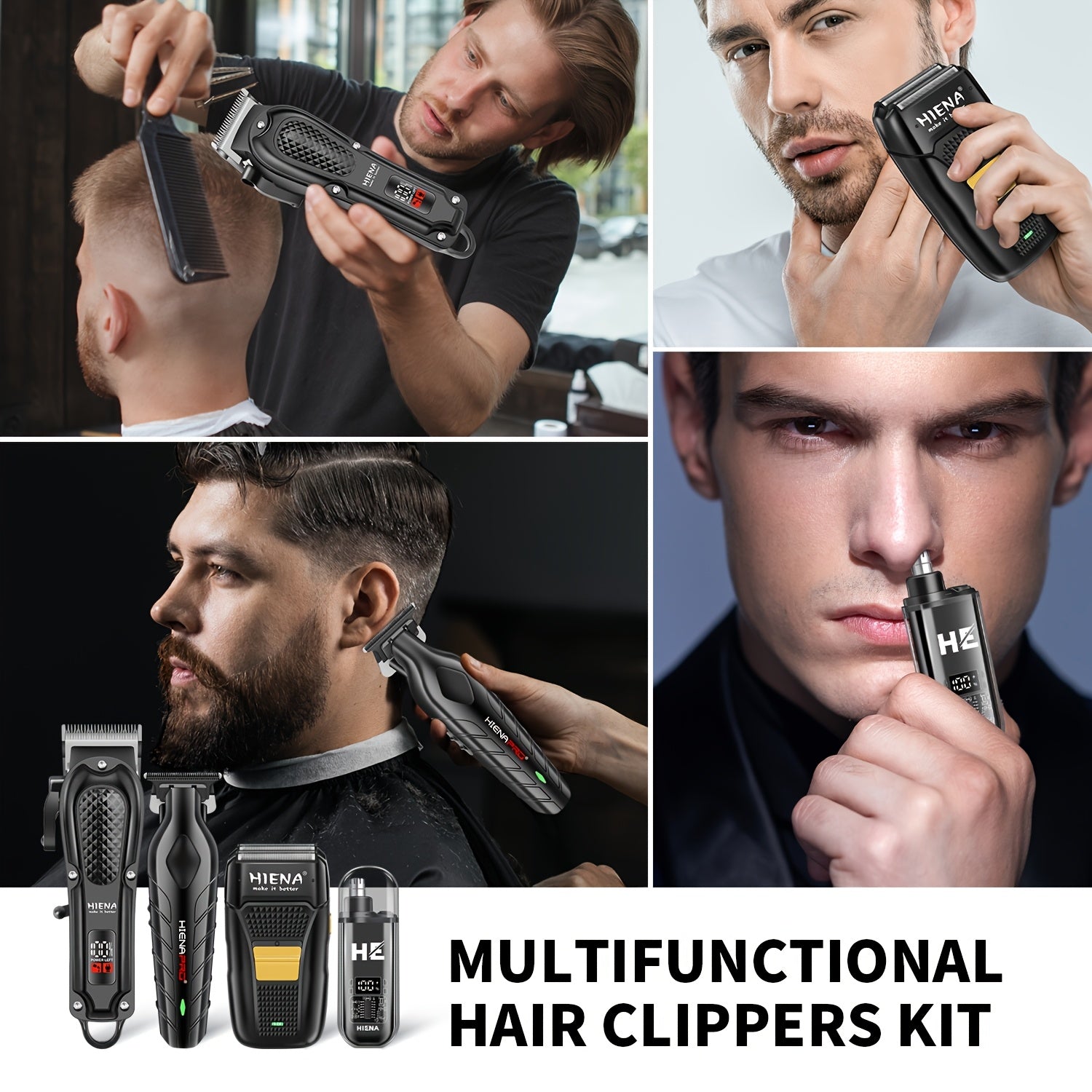 Set de 4 piezas de cortapelos inalámbrico con recortadora de hoja en T, afeitadora nasal, estuche de viaje, recargable por USB