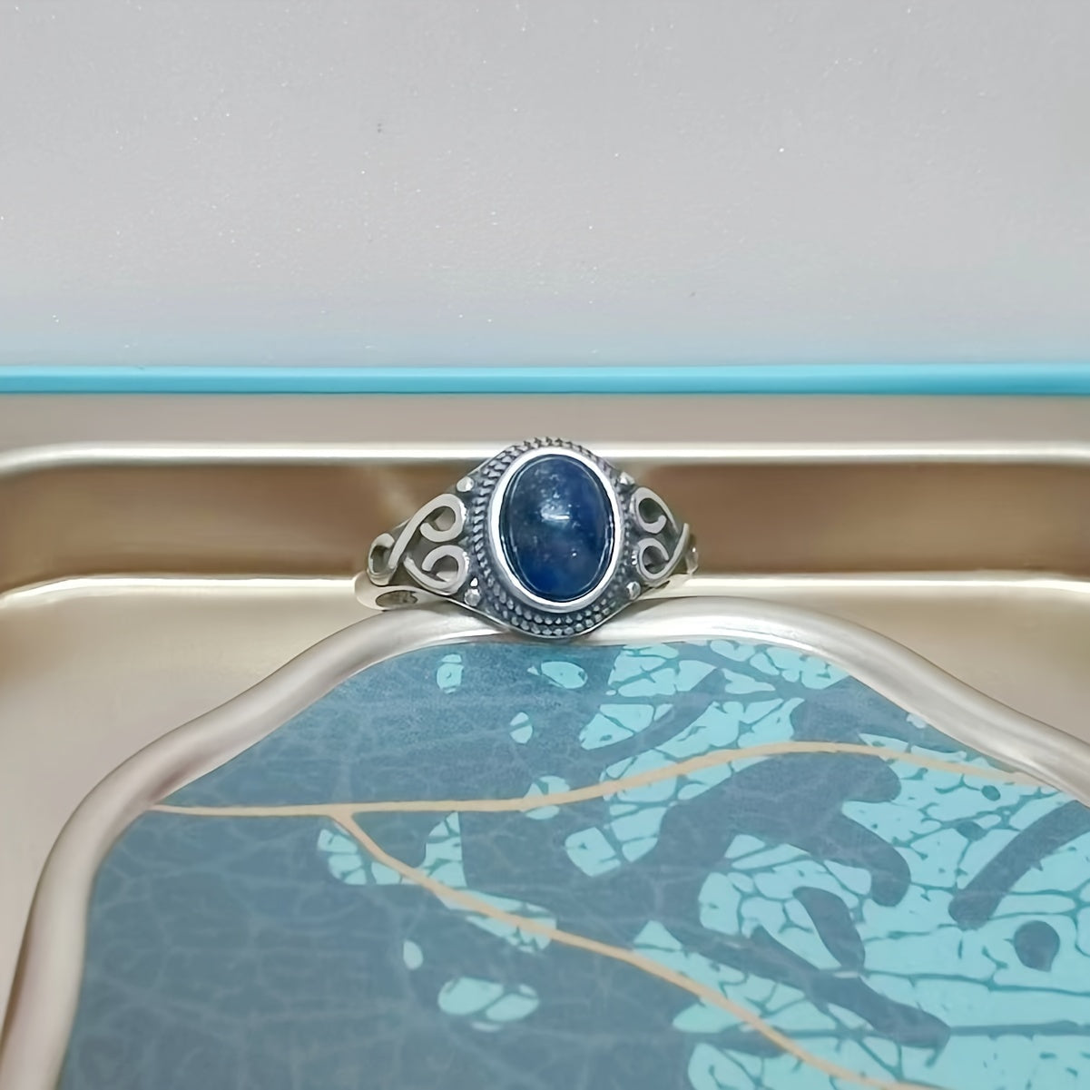 Women's Ring Retro Ethnic Style Silver Inlay Red Coral Stone Gift