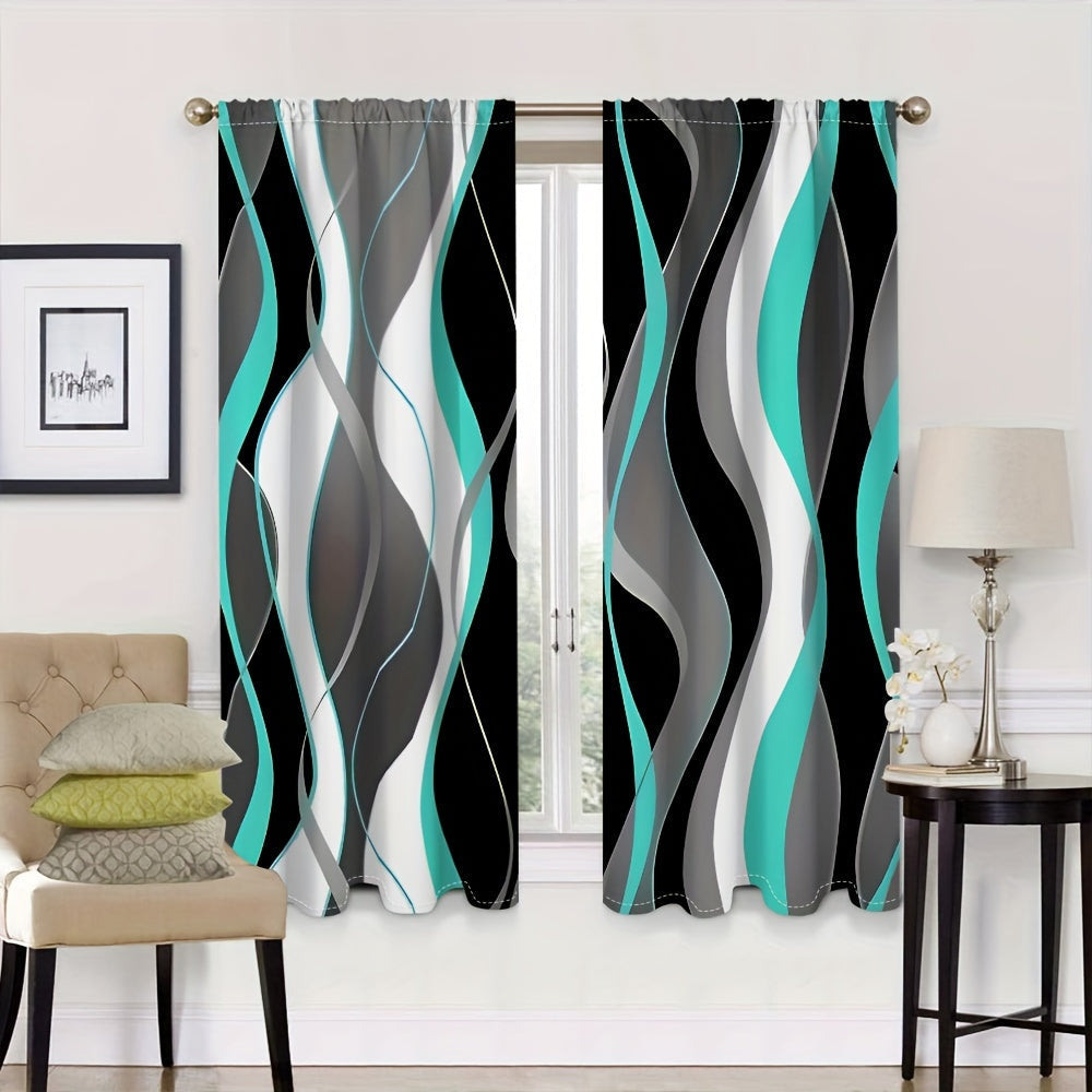 Modern Abstract Geometric Curtain Set Black White 2 Pieces Privacy Drapes
