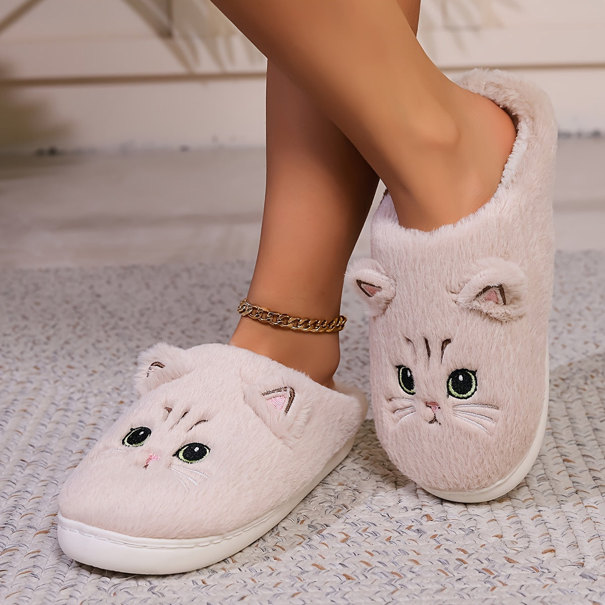 Женские уютные плюшевые тапочки для кошек закрытым носком, теплые обувь на slip-on