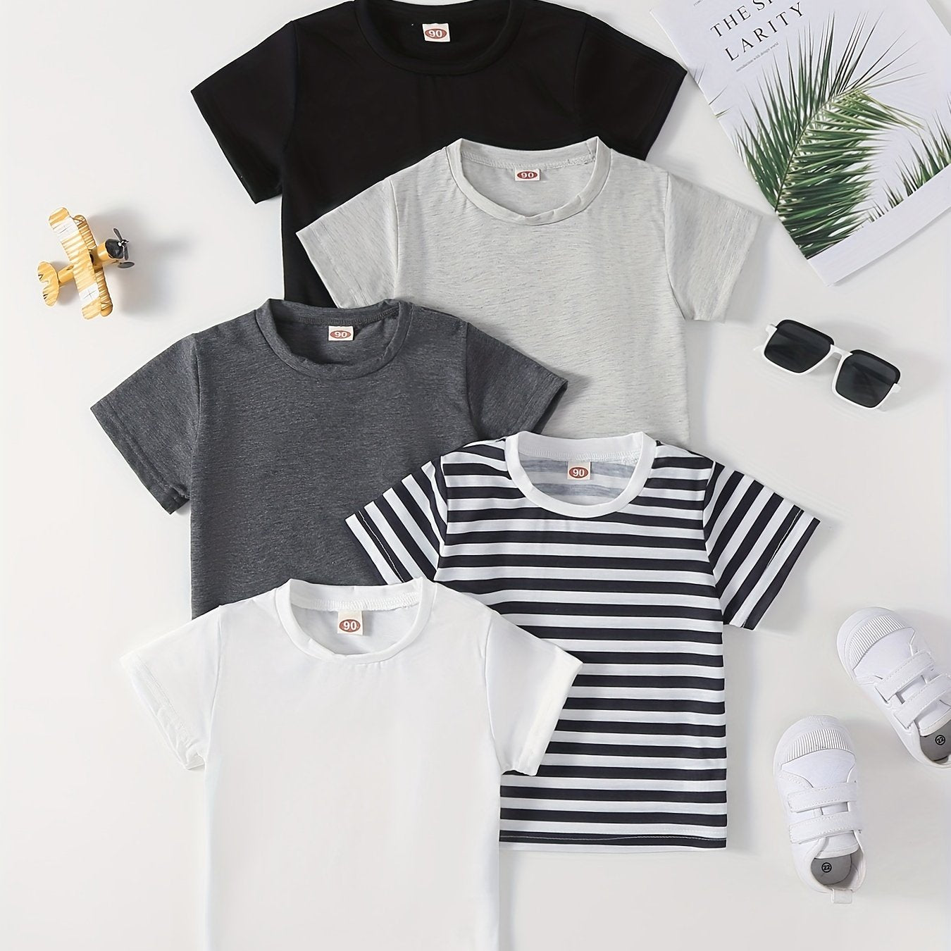 Men's Short Sleeve Summer T-Shirts Pack of 5 Polyester Blend Casual Running Solid Striped