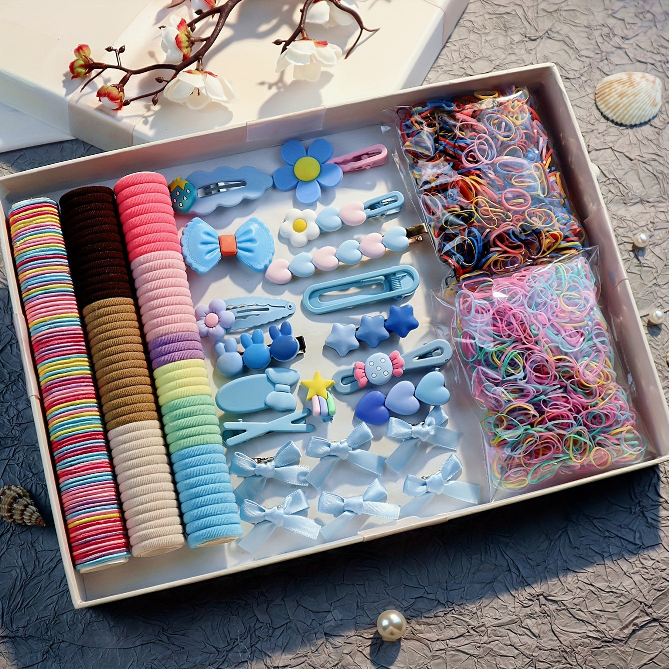 Hair Accessory Set with 2170 Pieces Floral Resin Clips and Seamless Bands for Girls and Women