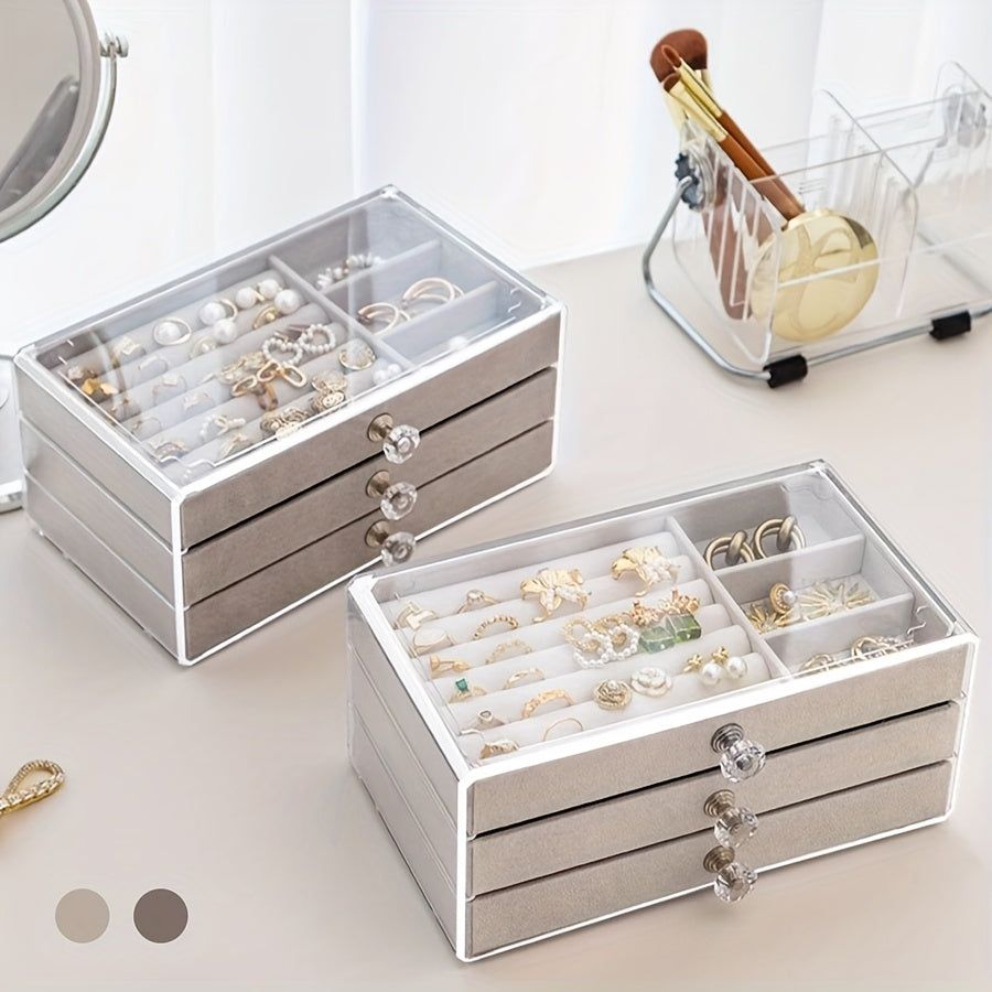 Acrylic Jewelry Organizer with Drawers Vintage Style Transparent Storage Box for Home Dorm