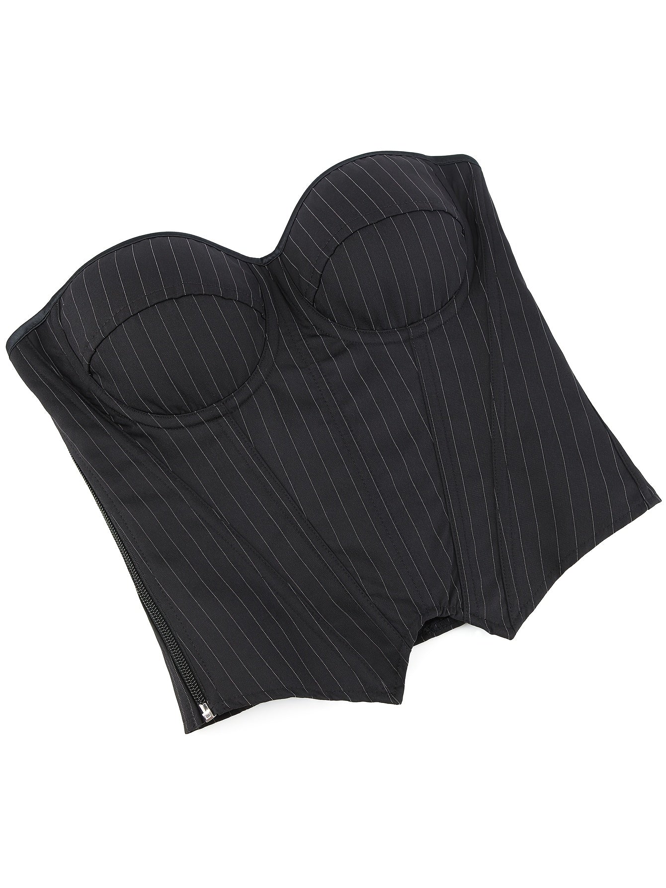 Women's Striped Strapless Corset Top with Built-in Bra Cups and Polyester Elastane Fabric
