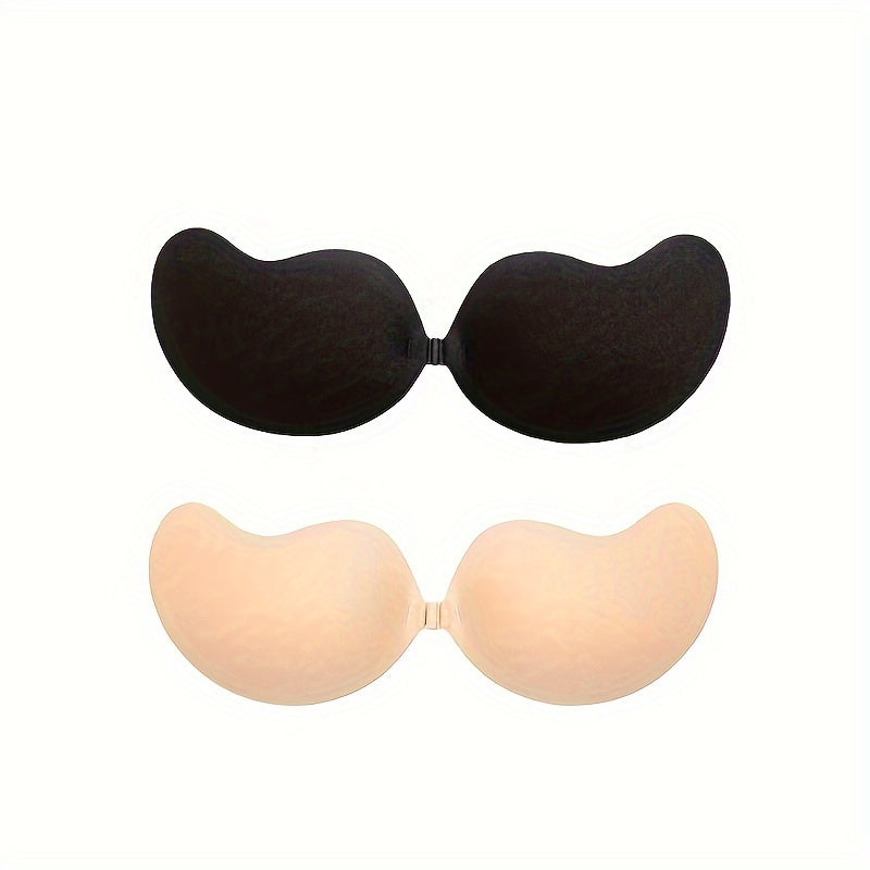 Women's Reusable Strapless Adhesive Bra Backless Stick-On Silicone Polyester Semi-Transparent Black Beige