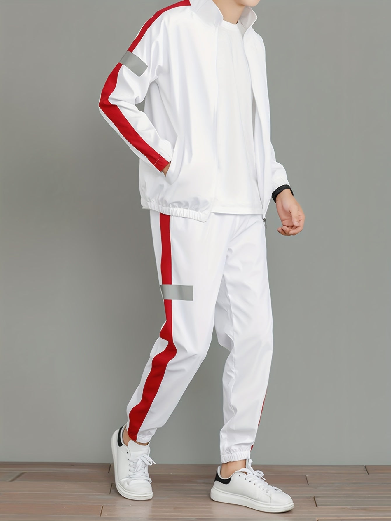 Мужской костюм Весна Осень Повседневный Спортивный Пэчворк Полиестер Длинный рукав Воротник Тканый Регулярный