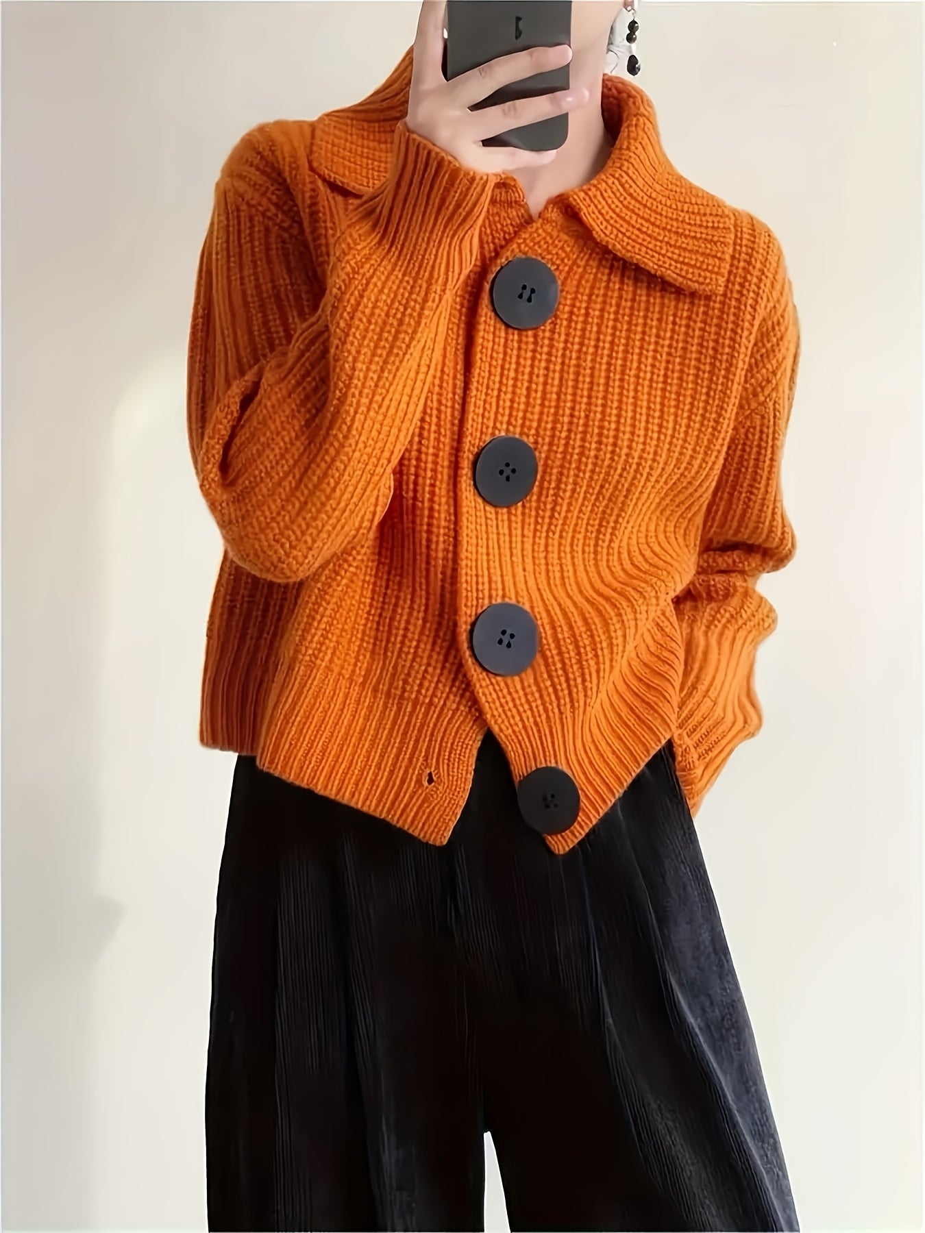 Plus Size Women's Knit Cardigan Sweater Coat with Button Closure for Fall Winter