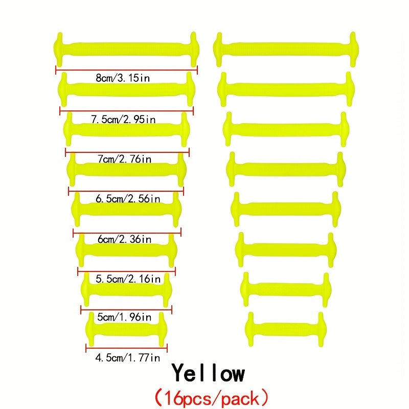 16PCS Elastic Silicone No-Tie Shoelaces with Clips for Sneakers and Athletic Shoes