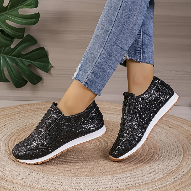Women Silver Sneakers Low Top Slip-On Breathable Athletic Shoes