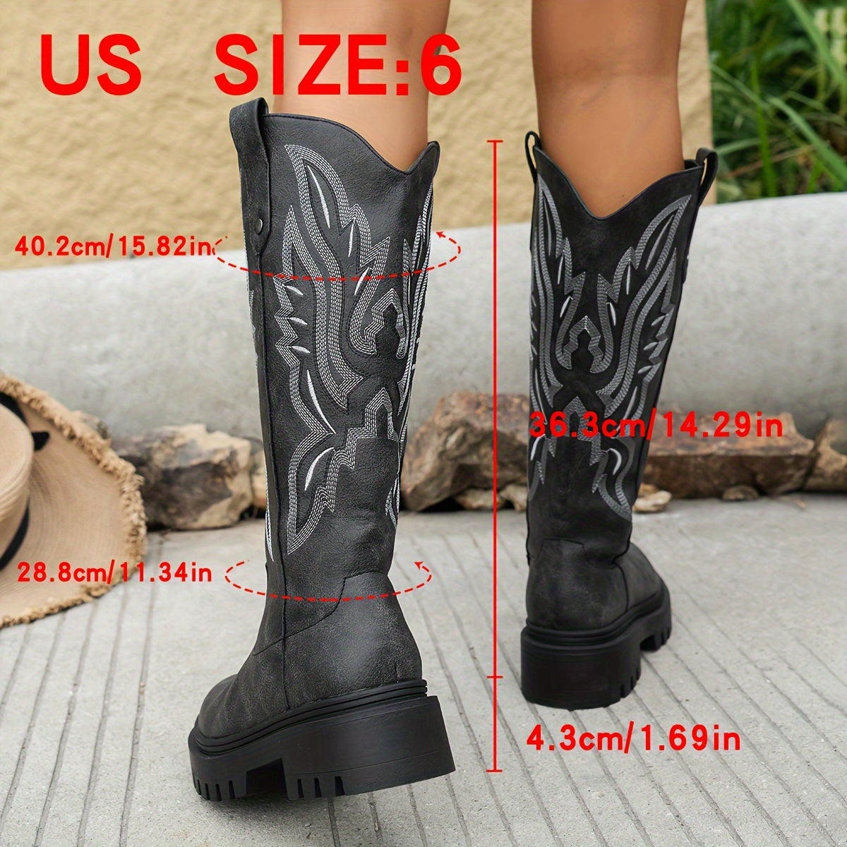 Women's Embroidered Platform Western Cowboy Boots Comfortable Stylish