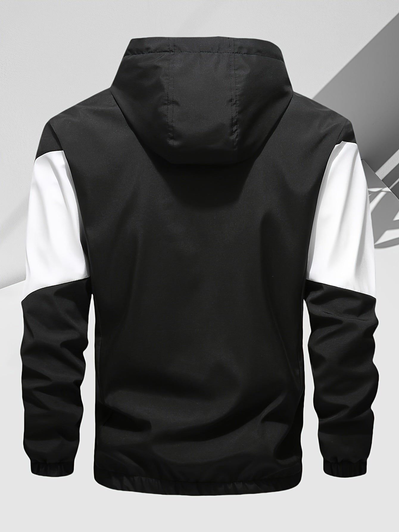 Мужской повседневный двухпредметный комплект из тканого материала, цветной блок, с капюшоном на молнии и штанами на шнурке