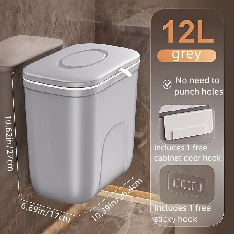 Hanging Trash Can with Lid for Bathroom Toilet and Diapers Plastic Waste Bin