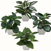 Artificial Greenery Set 4 Pieces in White Pots Watermelon Leaf Design for Home Office Decor
