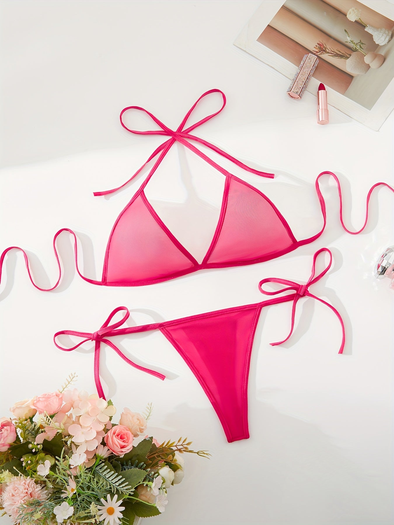 Conjunto de lencería de encaje y satén para mujeres para ocasiones románticas