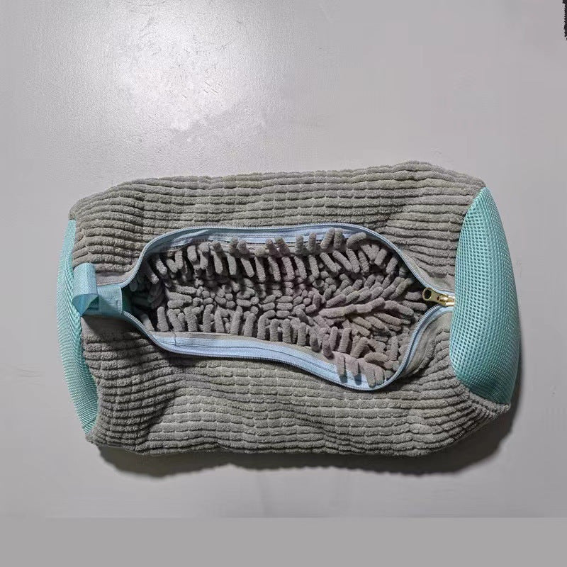 Gray Laundry Bag with Zipper Durable Polyester and Knit Fabric for Clothes Storage