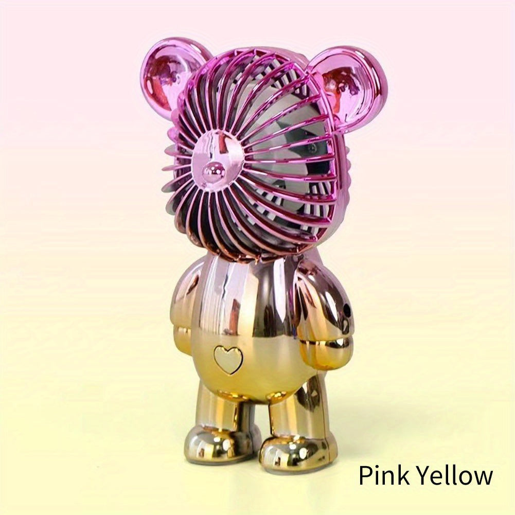 Electroplated Bear Handheld Fan 5.51 Inch Portable Personal Cooling Fan