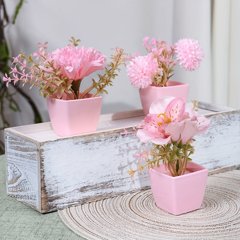 Set of 3 Mini Artificial Flower Arrangements for Wedding Home Office Decor Pink Peach Orchid